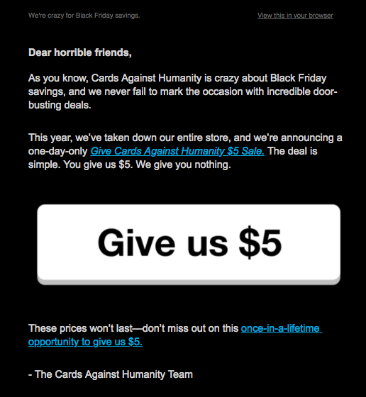 Cards Against Humanity Call to Action