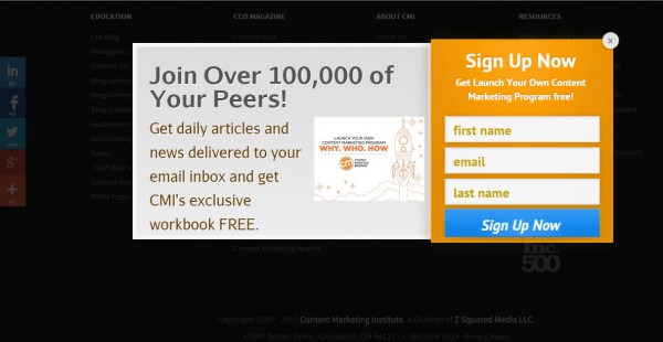 pop-up blog subscription