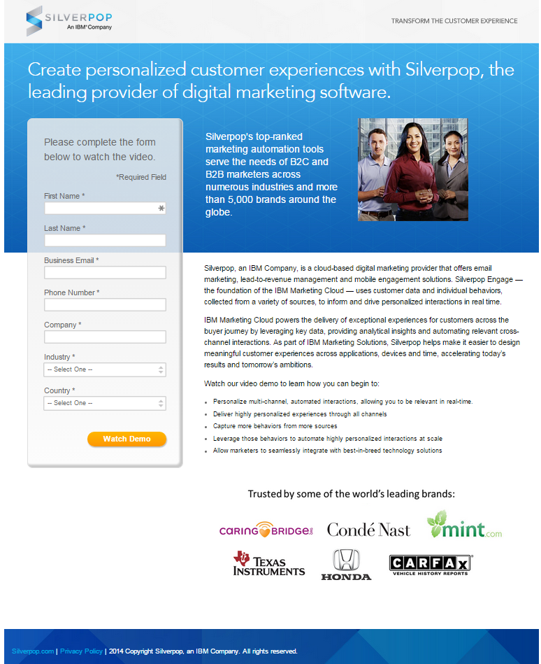 silverpop landing page example
