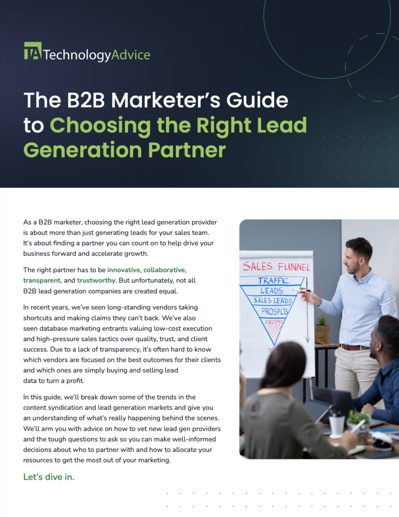 cover of b2b marketer's guide to choosing the right lead generation partner